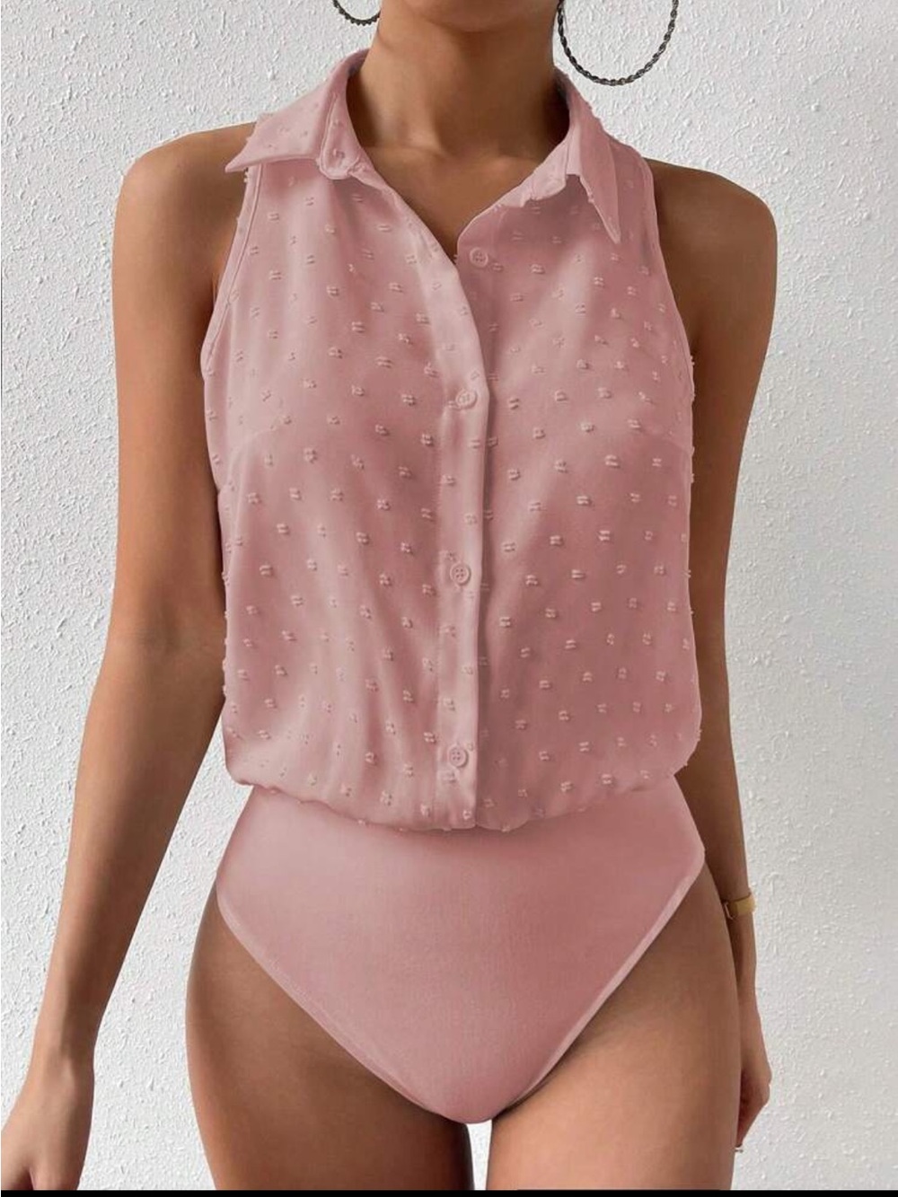 Dusty Pink Sleeveless Button Bodysuit